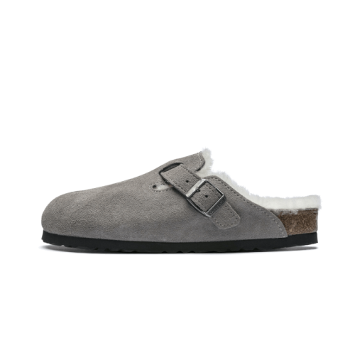 Birkenstock Boston Shearling Suede Stone Coin Birkenstock Boston Shearling Suede Stone Coin