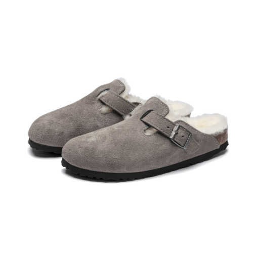 Birkenstock Boston Shearling Suede Stone Coin Birkenstock Boston Shearling Suede Stone Coin
