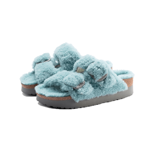 Birkenstock Arizona Big Buckle Shearling Teddy Faded Aqua Birkenstock Arizona Big Buckle Shearling Teddy Faded Aqua