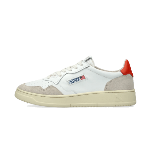 AUTRY Medalist Leather Suede Low White Orange AUTRY Medalist Leather Suede Low White Orange