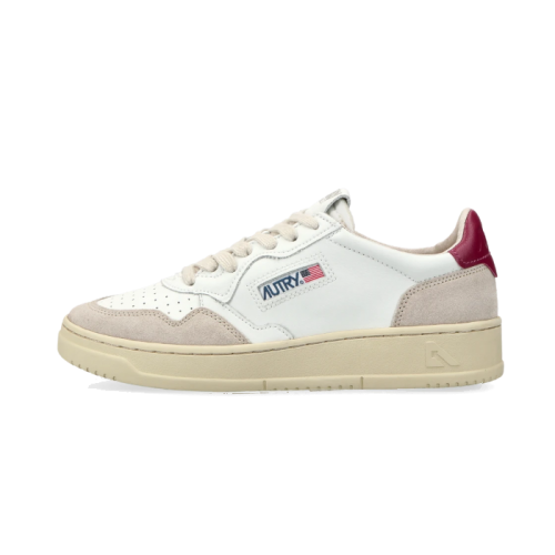 AUTRY Medalist Leather Suede Low White Burgundy AUTRY Medalist Leather Suede Low White Burgundy